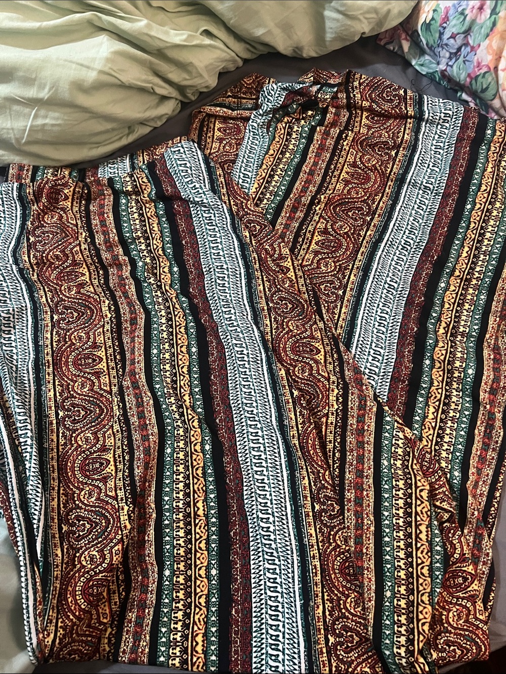 Boho Striped pants in Burgundy, Green & Cream. 22/24 w